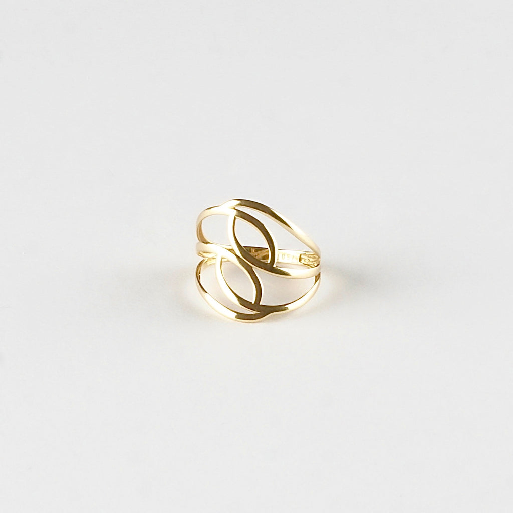 Beautifully crafted fine threads of gold connected together to form smooth curves and interconnecting shapes.